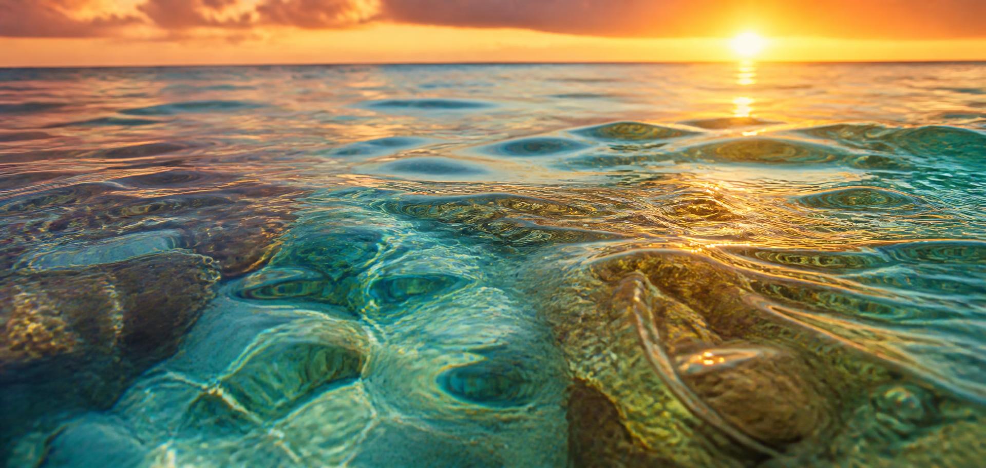 Eau turquoise d'un lagon au coucher du soleil